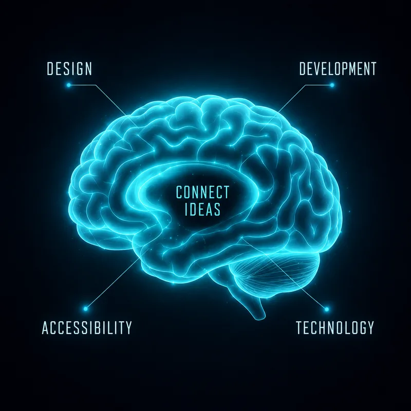 Illustration connecting design, development, accessibility and technology
